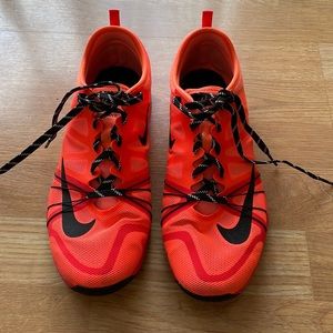 Nike Free Cross Complete Shoes Size 9 1/2 mango & black. VG condition